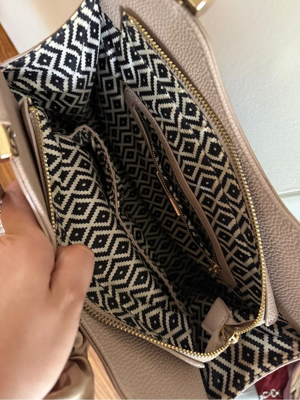 Braided Handle Taupe Satchel with Tassel Accent